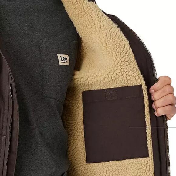 Lee Workwear Bomber Jacket Mens Medium Brown Sherpa Lined Hooded Coat Outdoor - Picture 2 of 14